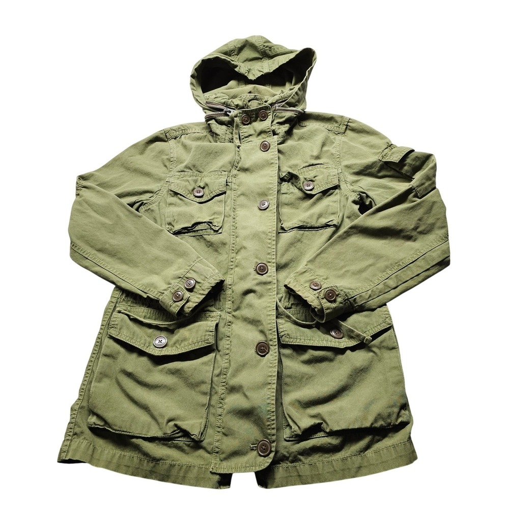 J.Crew Field Jacket Women XS Green Cotton Utility Hooded Military Style E0945